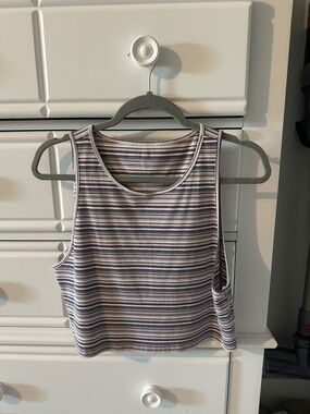 American Eagle Outfitters Striped Ribbed Crop Tank - Gray & Pink